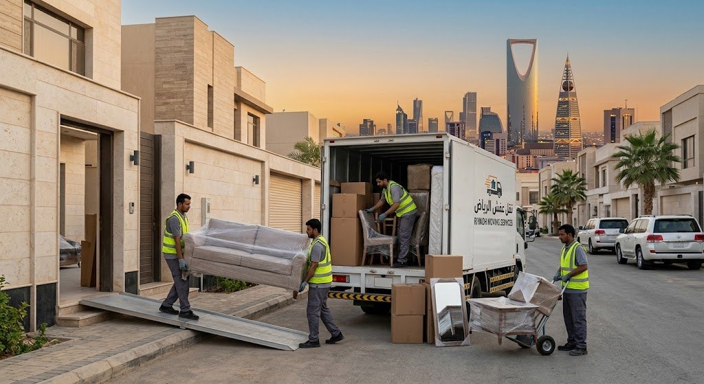 فريق متخصص يقوم بفك وتغليف ونقل الأثاث باحترافية وأمان ضمن خدمات نقل عفش حي السلي بالرياض