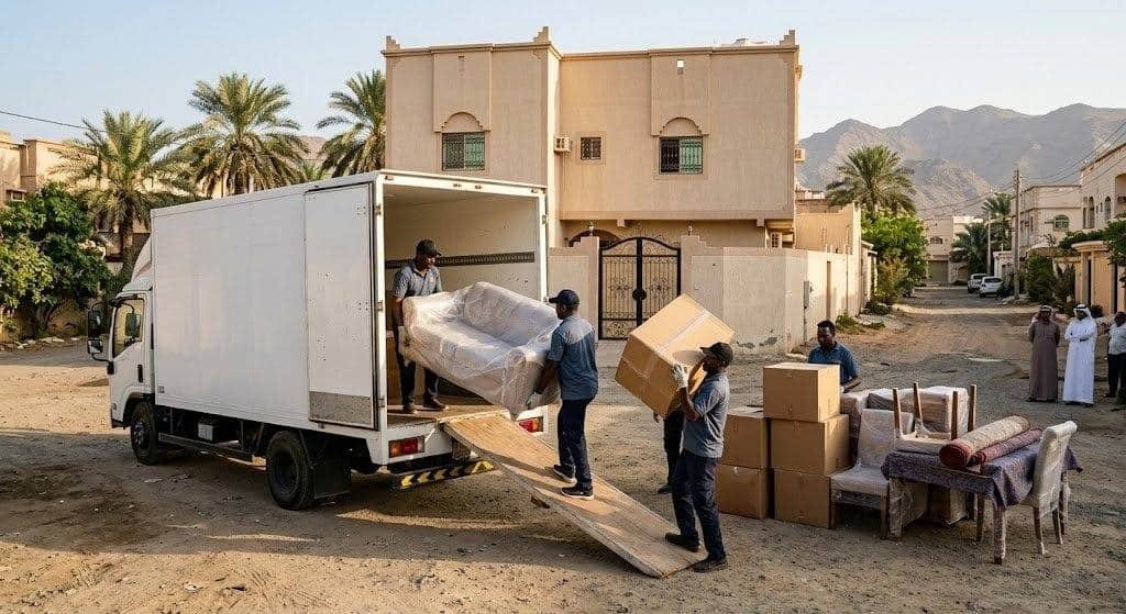 فريق عمل محترف يقوم بفك وتغليف ونقل الأثاث بدقة وعناية باستخدام أحدث المعدات وسيارات النقل المجهزة ضمن خدمات نقل عفش حي المناخ لضمان سلامة المنقولات وراحة العملاء.