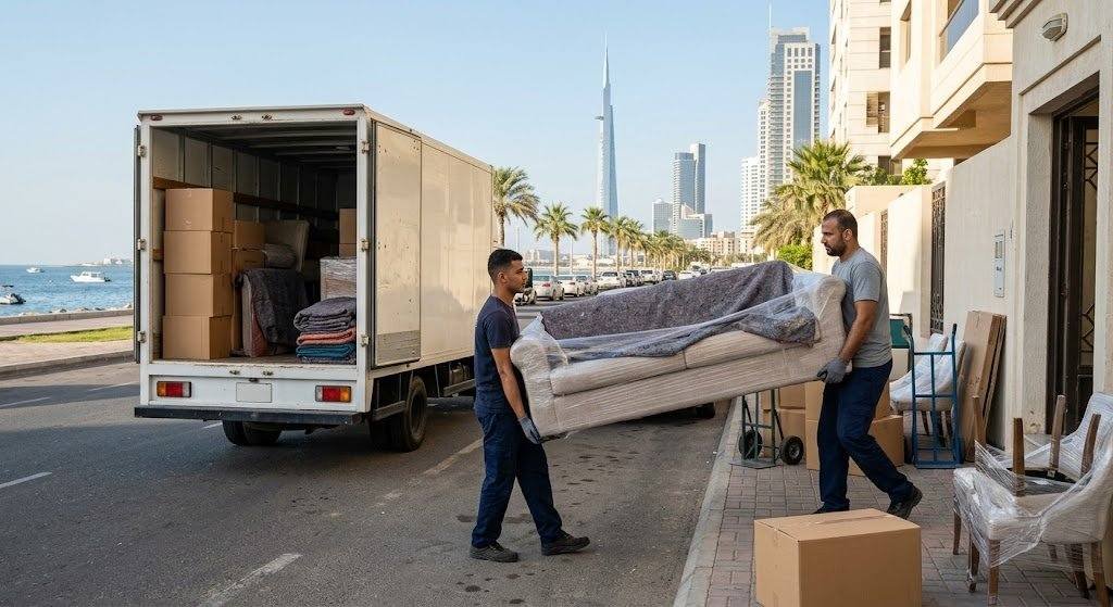 فريق عمل محترف يقوم بفك وتغليف ونقل العفش والأثاث بدقة وأمان باستخدام أحدث سيارات النقل والمواد التغليفية ضمن خدمات نقل عفش حي الملك عبدالله لضمان سلامة الممتلكات وراحة العملاء.